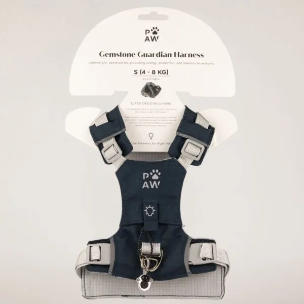 bG9jYWw6Ly9tZWRpYS9TUS80RC82MFIzMEMxSjZSVEs0RFNRL2M5MDVkMWZhLmpwZw.webp PAW - S (4-8Kg) Dog Step-in Guardian Harness with Reflective Mesh - Rock Grey - Black Obsidian Charm