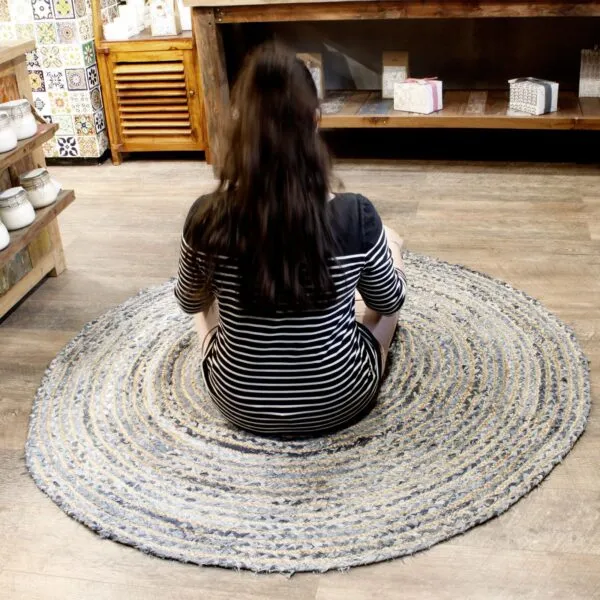 Round Jute and Recycle Denim Rug - 150 cm