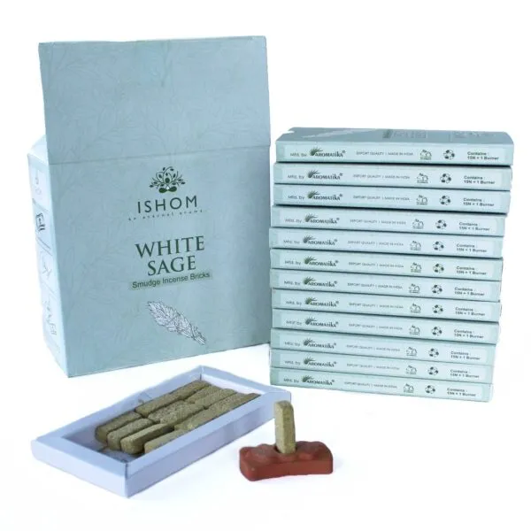 bG9jYWw6Ly9tZWRpYS9TUy8wRC82MFIzMEMxRzZXUkswRFNTL2UxYTU2ZjViLmpwZWc.webp Pack of 15 Natural Incense Smudge Bricks and Burner - White Sage