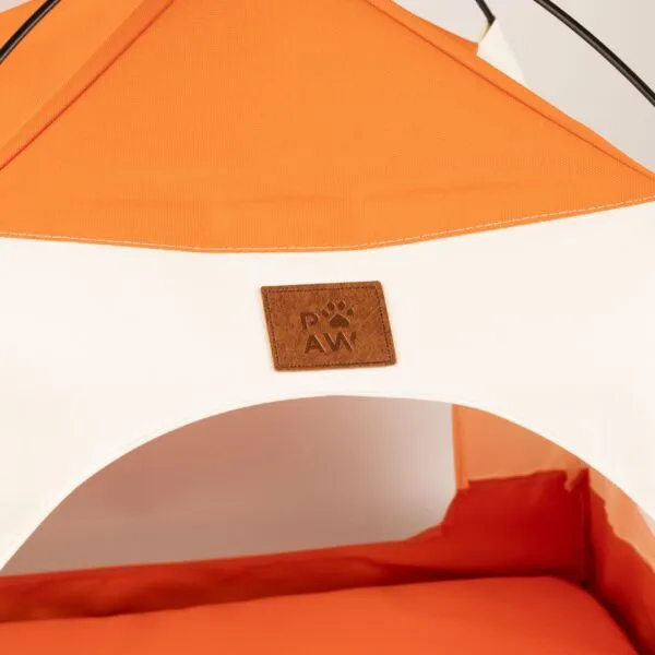 PAW Bed – Beige and Orange Tent – 58 × 58 × 48cm