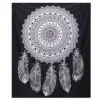 Mandala Tapestry Cotton Wall Hanging Black Feather Print Black cotton wall hanging featuring a detailed white mandala and feather print.