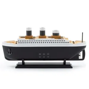 Black plastic Titanic ocean liner model light with warm backlit portholes and touch controls.