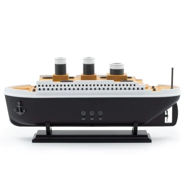 Black plastic Titanic ocean liner model light with warm backlit portholes and touch controls.