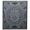Hamsa Hand Tapestry Cotton Black And White All-Seeing Eye Black and white cotton Hamsa tapestry featuring an All-Seeing Eye and detailed mandala artwork.