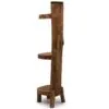 Handcrafted 3-tier teak wood corner shelf supported by a natural branch frame.