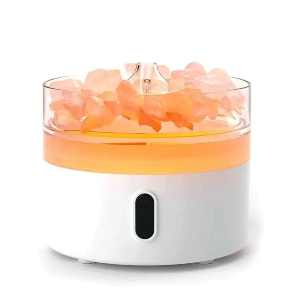 Himalayan Salt Lamp Humidifier Crystal Orange Cool Mist Himalayan pink salt lamp humidifier with a glowing orange band and cool mist.