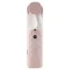 Pink portable handheld fan featuring white butterfly-shaped blades and a textured grip.