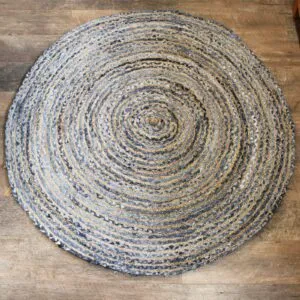 Round Braided Rug Denim Natural Fibre Blue Spiral Pattern Round Jute and Recycle Denim Rug - 150 cm
