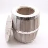 Rustic light grey wooden barrel with silver metal bands and a matching lid.