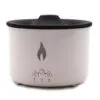 White electric essential oil diffuser with flame effect light and timer controls.